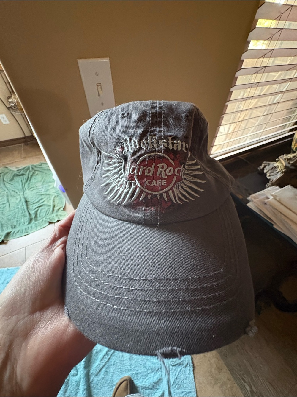 St. Maarten-Hard Rock Cafe Gray Distressed Baseball Cap with Red Accents